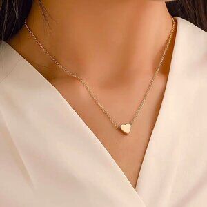 Heart Necklace Delicate Minimalist Gold Tone Beach Summer Love Simple Dainty